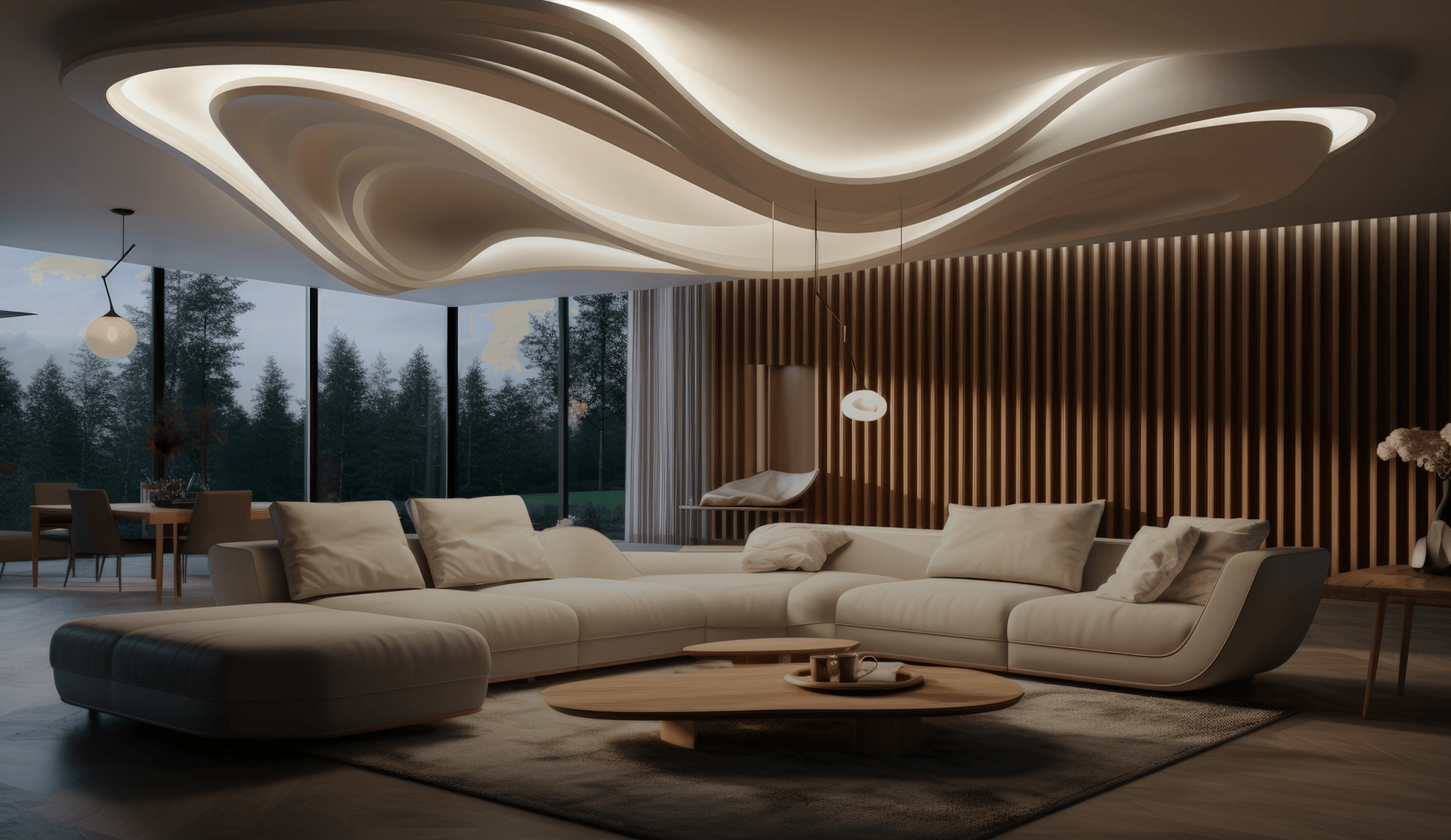 Fourteen Yards — Premium interior with wavy ceiling